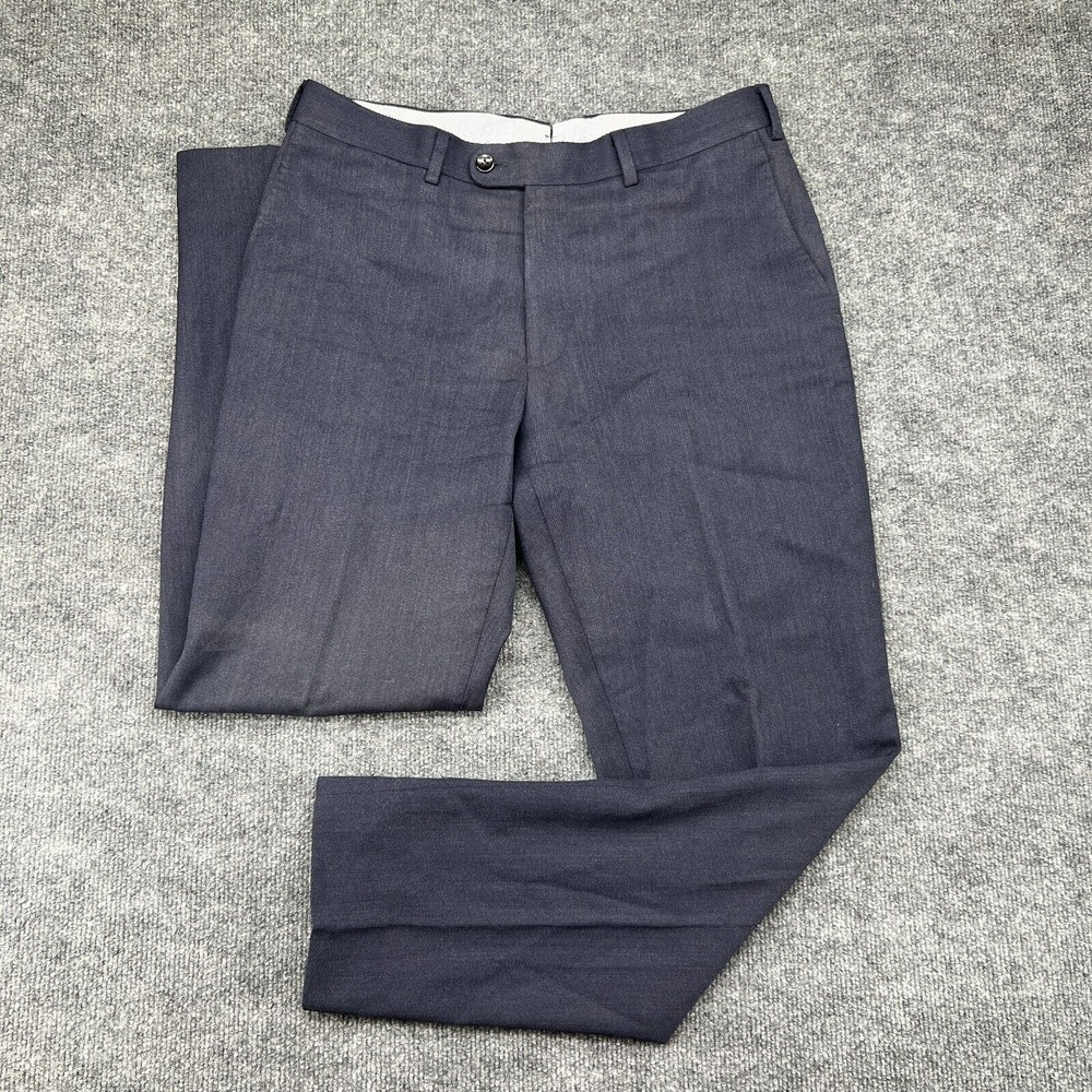 Suitsupply Men's Brescia Turn Up SF Wool Flat Front Trousers Pants 34 (32x29)